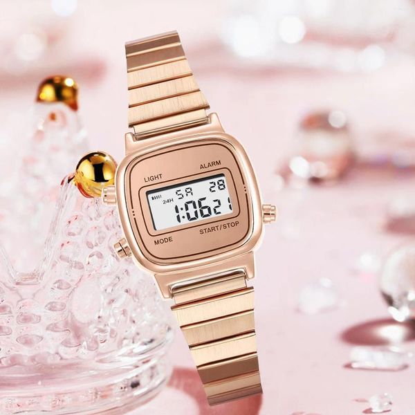 Armbanduhren Luxus Frauen roségoldwächte Frauen Fashion LED Digital Clock Casual Ladies Electronic Watch