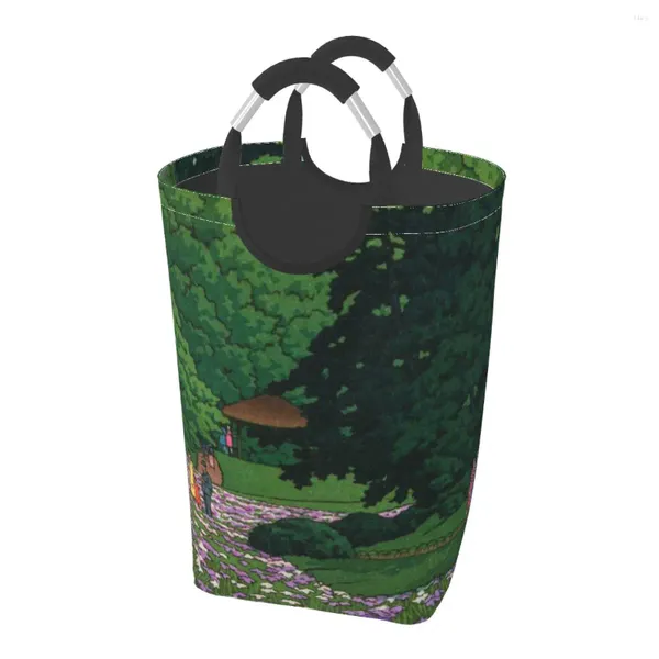 Bolsas de lavanderia Iris Garden no santuário Meiji Tóquio japonês impressão a madeira vintage ARTE ORIENTE ASIANO PARA KAWASE HASUI Um pacote de roupas sujas