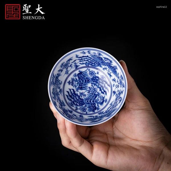 Conjuntos de Teaware | Fu Tea Amostra Copo Cinco Phoenix Design Masters de Jingdezhen Blue and White Painting Bound Bound Manused Hand