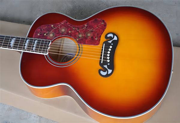 Abete solido di alta qualità a abete solido da 43 pollici SJ200 Cherry Sunburst Acoustic Guitar Gosewood Tasto di tastiera Mogano Mapero Back Side