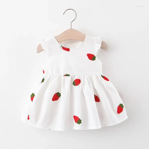 Mädchenkleider Sommermädchen Kleid Baby bestickter Cartoon Erdbeer kleine fliegende Ärmel Prinzessin Kinder