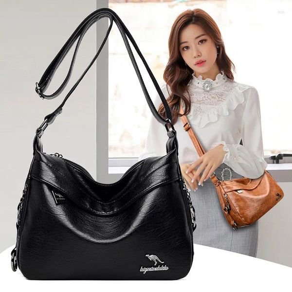 Bag Luxushandtasche Frauen Vintage große Lederumhängetaschen Weibliche Marke Designerin Black Crossbody Messenger Bolsa Feminina