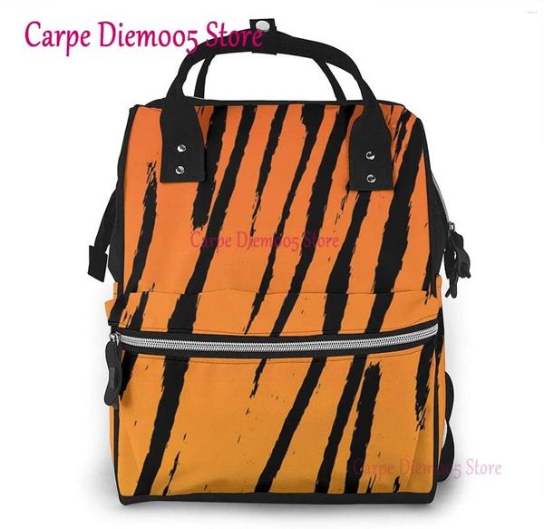 Backpack Tiger Stripe Impresso Mamãe Bolsa de fraldas Multifunção Maternidade Bolsas de fraldas garoto com tiras de carrinho de bolso de laptop