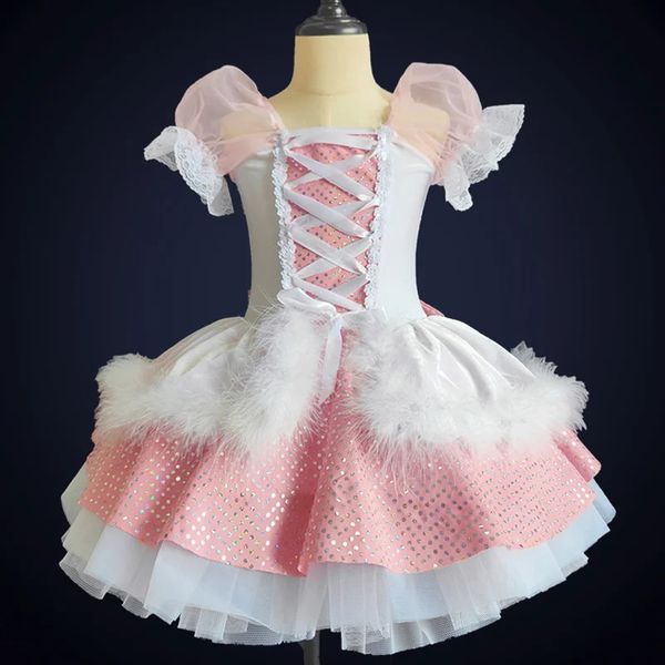 Vestido tutu de balé rosa garotas crianças profissionais de balé de performance roupas de performance bailarina dança de princesa fofa 240510
