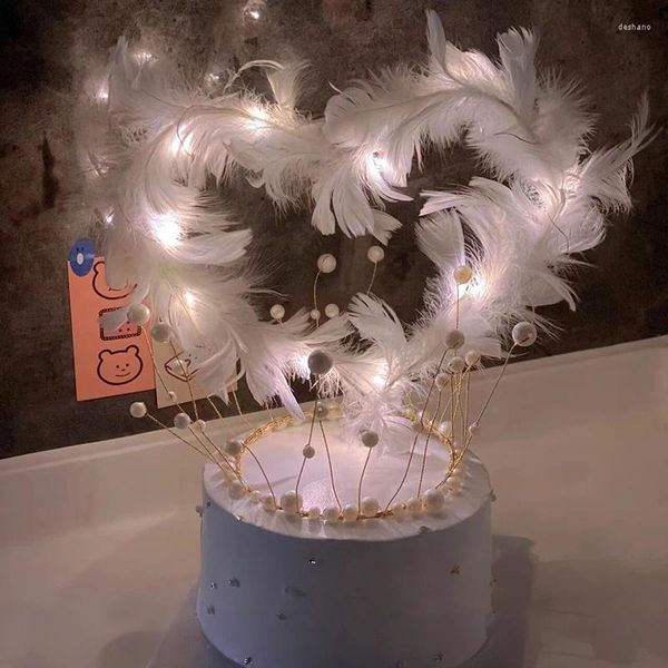 Forniture per feste per torta piuma topper a LED a forma di cuore leggero strumenti di decorazione di angelo per la cottura del dessert di compleanno di nozze
