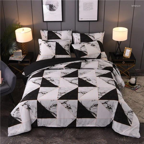 Yatak takımları basit şık mermer desen lüks siyah beyaz dikdörtgen nevresim kapak seti yastık kılıfı ev tekstil yetişkin hediye dekor