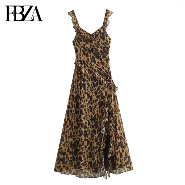 Vestidos casuais fbza feminino moda verão verão sexy impressão de animais split sling francês sling deco