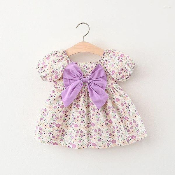 Vestido de menina vestido infantil de verão garotas da versão coreana Little Floral Princess Sweet Bow Bubble Salia A-line