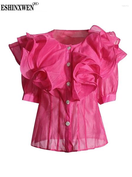 Camicette da donna eshin patchwork camicie a piacifoncistiche a livelli per donna a mezza manica giunti a petto single blouse casual femmina th7084