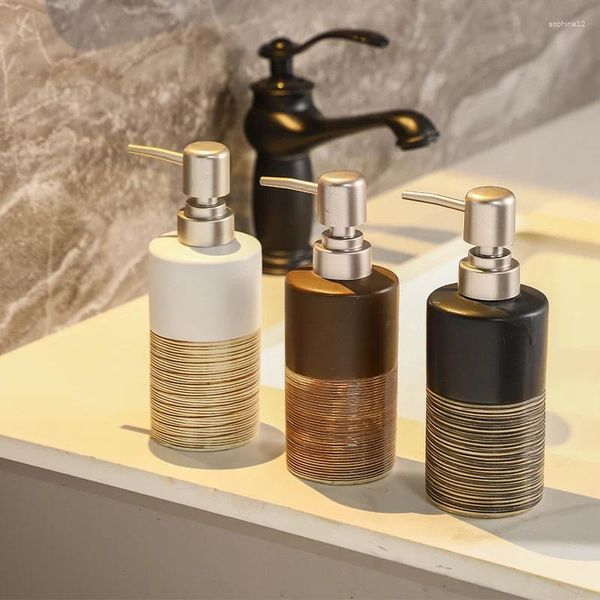 Dispensador de sabão líquido escovado cilindro reto em cerâmica reutilizável loção para loção pressione suprimentos portáteis de banheiro