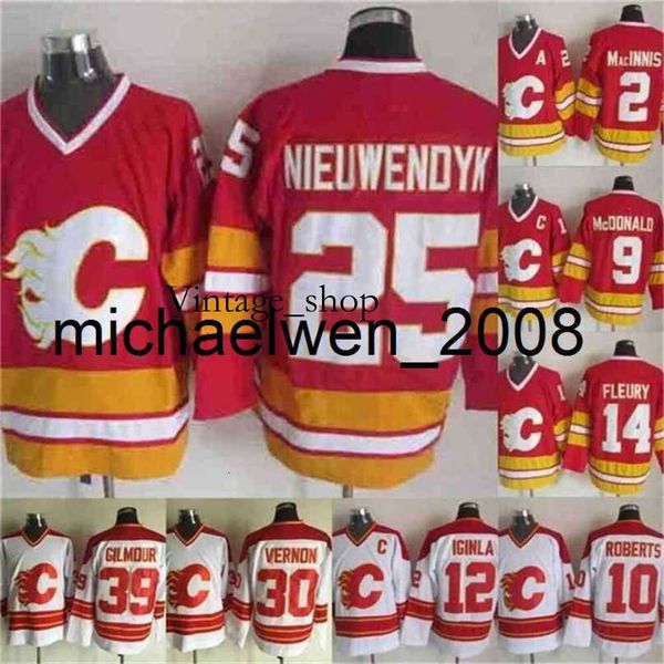 Vin Weng 30 Mike Vernon 14 Teoren Fleury 2 Al Macinnis 12 Iginla 9 Lanny McDonald 10 Gary Roberts 25 Joe Nieuwendyk Jersey de hóquei