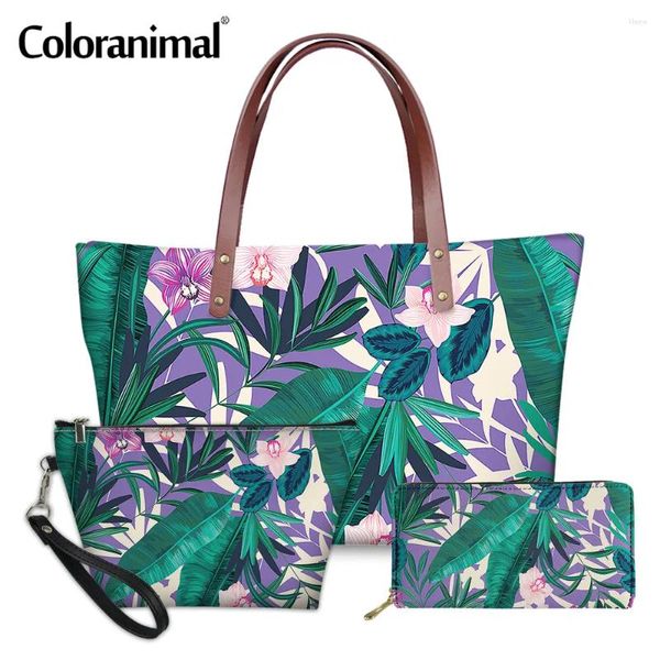 BAG Coloranimal 2024 Fashion 3pcs/set tote Handbagwallet for Women Plam Tree con la stampa con stampa floreale SAC Crossbody A Main