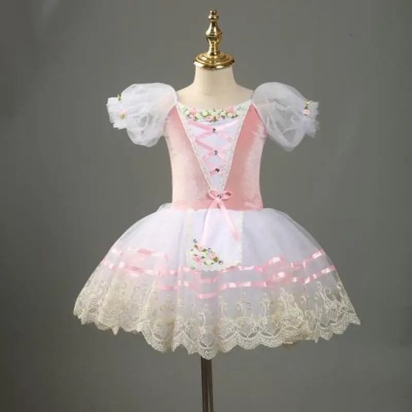 Profesyonel Bale Tutu Pink Gisele Yarışması Yetişkinler Çocuk Çiçek Balesi Tutu Elbise Kızlar Terre Balerin Elbise 240510