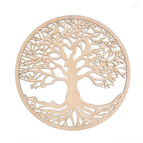 Figurine decorative Tree of Life Wall Art Arte in legno Hanging Laser Ornament Yoga Meditazione Porta di gioielli Decorazione a sospensione per l'indino per l'indino.