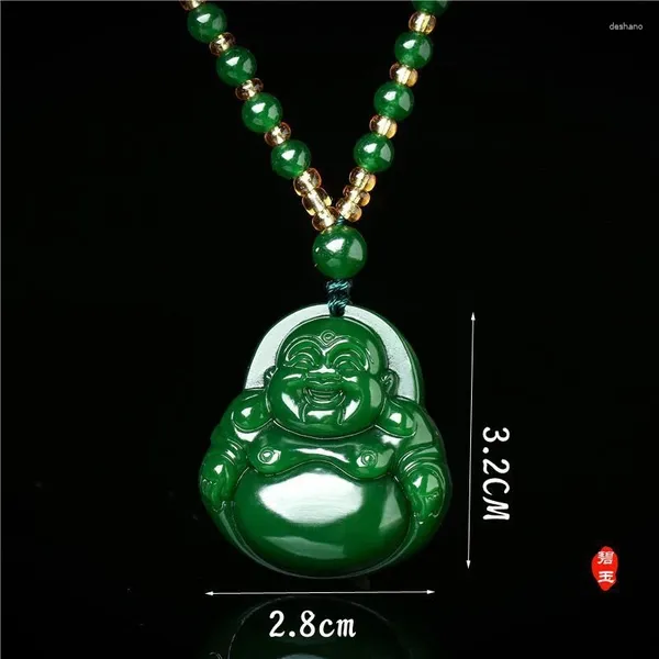 Estatuetas decorativas mágicas feliz pingente de buda abençoe o colar de amuleto sortudo jade verde jade