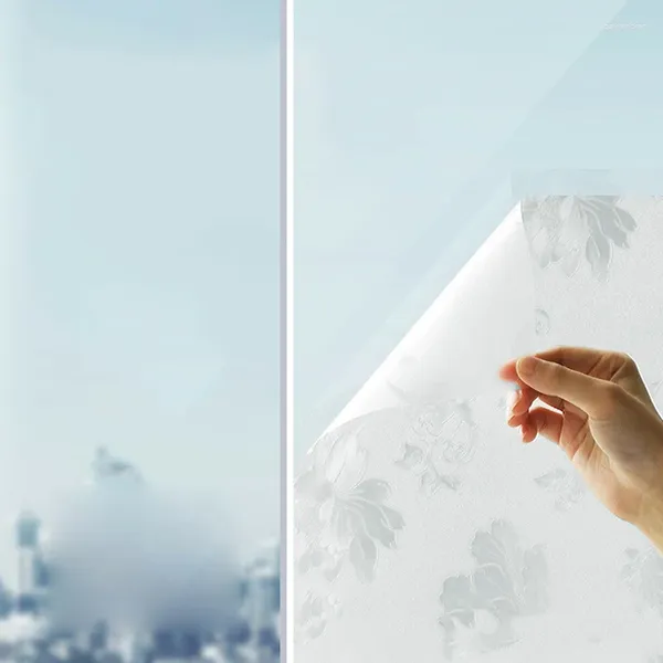 Adesivi per finestre Ly Privacy Film Modello di fiori opachi Glass senza colla adesivo anti-UV per il bagno dell'ufficio TE889