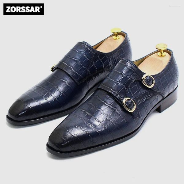 Vestido Sapatos 2024 Negócios de Buckle Double de Buckle Genuíno Crocodilo Genuíno Cavalheiro Vintage Formal Oxford Para Homens