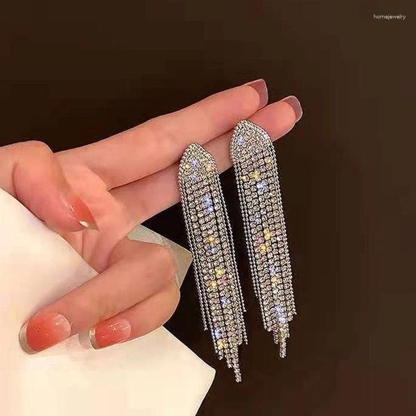 Orecchini penzolanti Fashion Long Nappel Drop Earrings for Women Ladies 2024 Gold Silver Color Rhinestone Wedding Party Classic Jewelry Classic