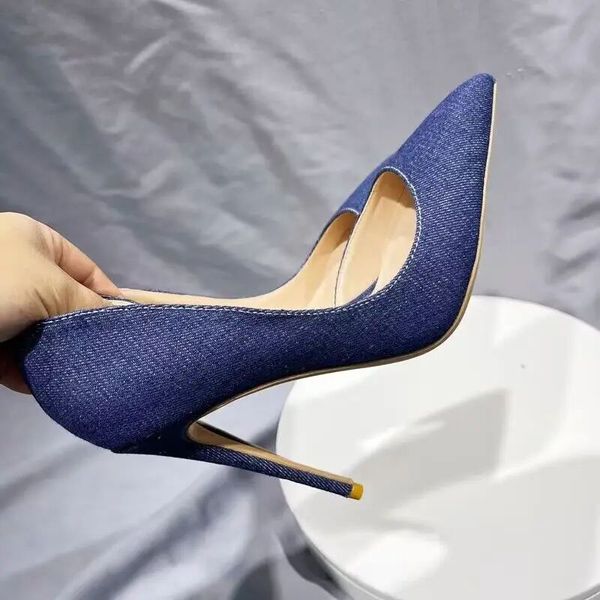 Blue Denim Fashion Hot Super High Heels Hochzeitsfeier Damen Schuhe Frauen 8 /10 /12 cm Plus Size 43 44 45 Slip auf Sjhoes