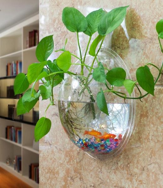 Vaso de vidro pendurado transparente transparente Planta de vidro de parede de parede de parede de parede de parede de parede de parede de peixe de terrário para decoração de parede em casa8156033