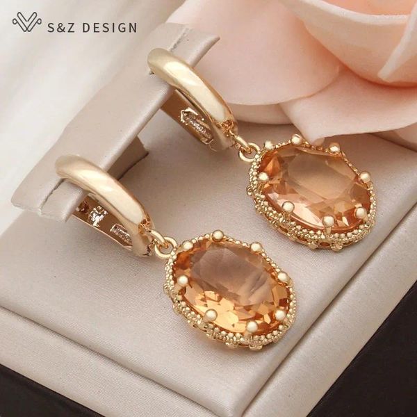 Dangle Ohrringe SZ Design Mode Eierform Oval Kubikzirkonia für Frauen Hochzeit Schmuck 585 Roségold Farben Ohrhörer