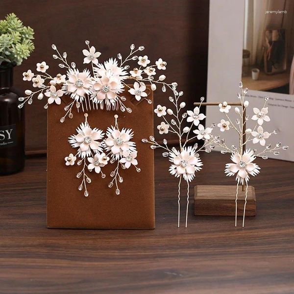 Clipes de cabelo Flores pentes para mulheres Faux Rhinestone Hairpin Brincos de pente