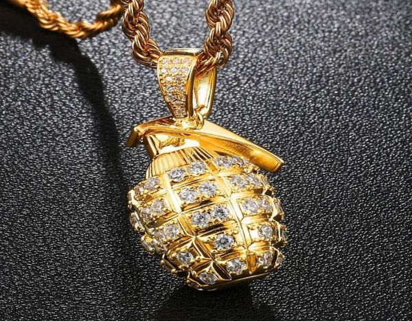 Out Cubbic Zircon Grenade Necklace Uomini con catena di corda Hip Hop Gold Charm Chain Gioielli per uomini Women6130817