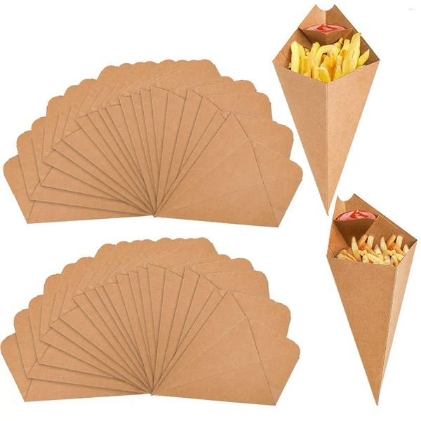 Copas descartáveis canudos 100pcs/lote Cone Kraft Papel Fries French Cup Fried Chicken Wings Pipcorn Sobersert Storage Boxes