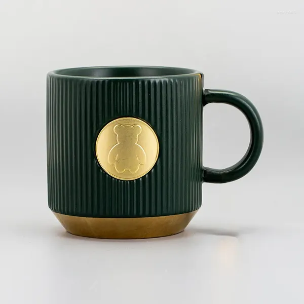 Tassen Bronze Medaille Dunkelgrüne Streifen Kaffeetasse Keramik Desktop Wasserbecher 12 Unzen Milch Tasse für Geburtstags Weihnachtsgeschenke