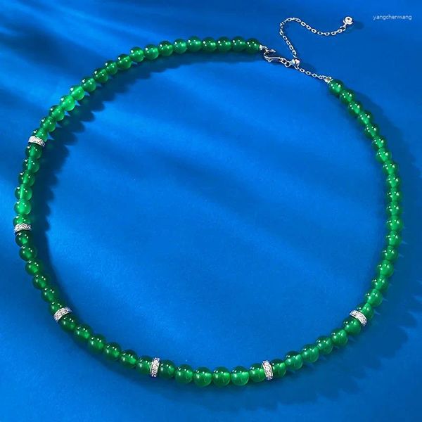 Catene perle di midollo giada verde imperatore ghiacciato sospensione intarsio intarsia versatile 6,0 mm collana a corda piena femmina piccola piccola