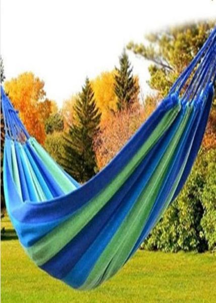 Travel Camping Canvas Hammock Outdoor Swing Garden Garden Внутренняя спящая радужная полоса двойной гамак кровать 280x80 см. Подарок 4129299