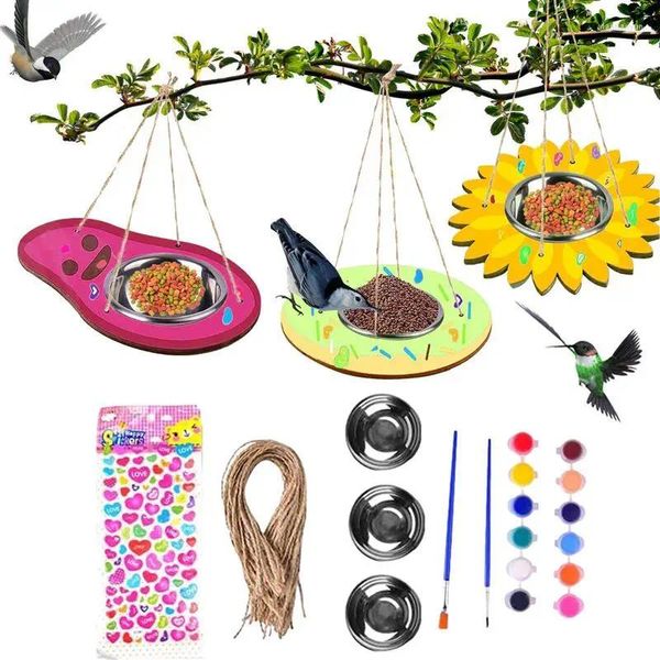 Andere Vogelversorgungen hängende Wasserfutterdien DIY Holzfarbe Kolibri Food Bowl mit Seilpigmenten Aufkleber Spender Zuhause Dekore