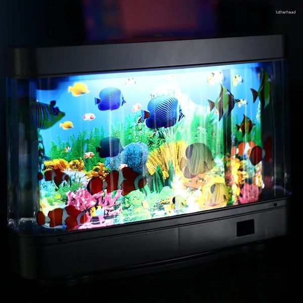 Lâmpadas de mesa aquário tanque de peixes decorativo noite luz virtual oceano dinâmico lâmpada led lâmpada decoração de sala de casa fofa pequena