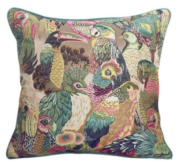 DunxDeco Cushion Capa Caixa de travesseiro decorativo Americano moderno Jungle Birds Parrot Jacquard Art Design Coussin Sofa Decor 21012225767