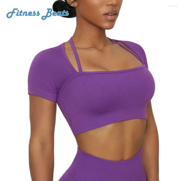 Aktive Hemden sexy Yoga Crop Top Kurzarm T-Shirt BH elastic Faden Square Kragen Tank Casual Clothing Sports Running Fitness Fitness