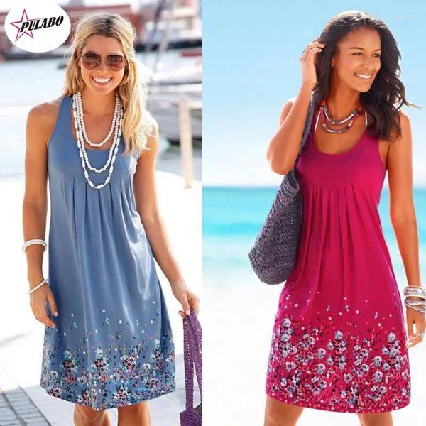 Vestidos casuais Pulabo 5xl Prind Women Women Sleeseless Summer Damas Loose Dress Boho Beach Vestidos de Fiesta feminina