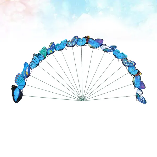 Decorações de jardim 24pcs Simulation sticks Artificial Butterflies Stakes Diy Ornament Butterfly para pátio Lawn Flowerpot (azul)