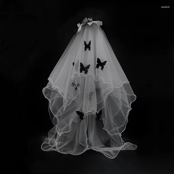 Свадебная вуали свадебная невеста длинная вуаль с черной головным убором бабочки