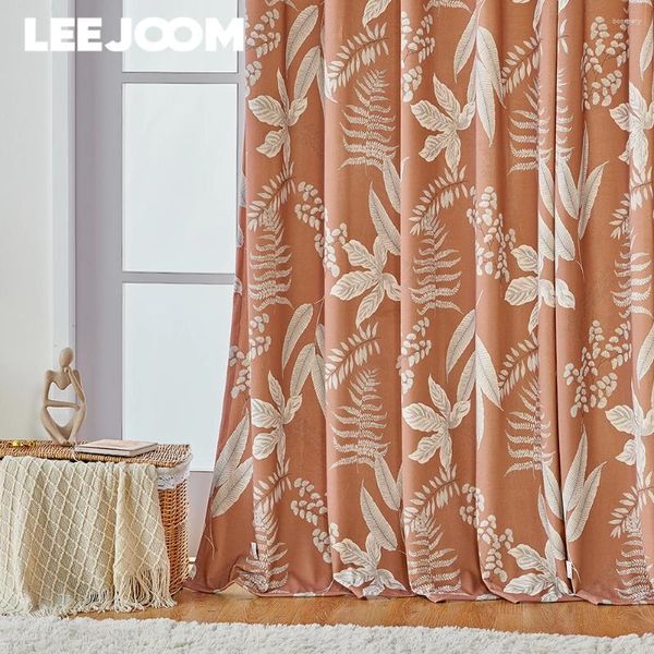 Cortina Leejoom Folhas Impresso Blackout Shadering Blinds para janela francesa Varaada Decoração de casa 1pc