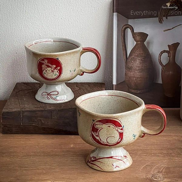 Mughe Giappone esporta le tazze di ceramica dipinte in ceramica medievale con piedi di caffè ad alto aspetto giapponese