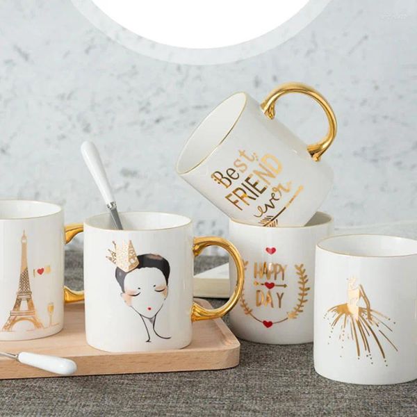 Mughe Ceramic Ceramic Ceramic con maniglia dipinta in oro perfetta per tè e bevande da caffè da caffè Regalo per la moglie