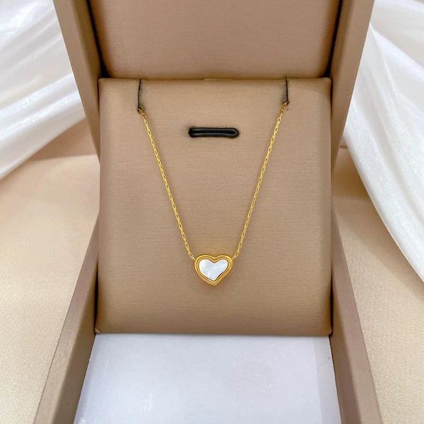Anhänger Halskette 316L Edelstahl weiße Schale Herz Halskette für Frauen zierlich Einfacher Tender Schlüsselbein Ketten Chokers Schmuck Geschenk