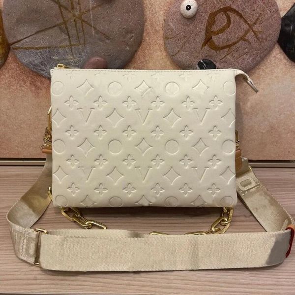 7A -Qualität kleine Taschen Coussin echtes Leder -Frauen -Herren -Crossbody Designer Bag Fashion Press Geldbeutel Gold Kette 60