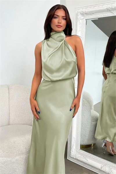 Lässige Kleider 2024 Urlaub Muslim Kurzer Hochzeit Advanced Satin ärmellose Kleid Europäische Mode elegante Damen Leichter Abend