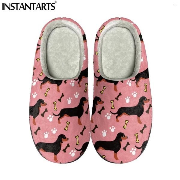 Slippers instantarts dachshund com padrão de cães casal de casal para casa kawaii animal mantém sapatos quentes confortáveis para mulheres