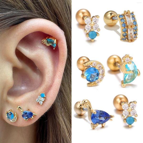 Orecchini per borchie 1pc Fashion Moon Ear Cartilage Piercing Donne in acciaio inossidabile conchimetro tragus fiore Dinosauro Gioielli