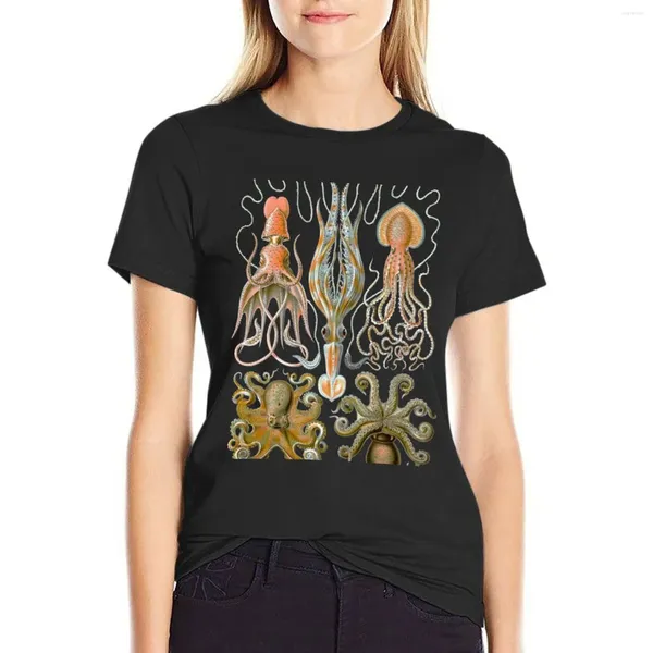 Polos femininos Ernst Haeckel Gamochonia Octopus T-Shirt Roupas de verão Mulheres