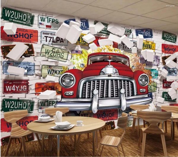 Tapeten Custom po Mural 3D Tapete Vintage Auto Nummernschild Bilddekoration Malmalerei Wandgemälde für Wohnzimmer