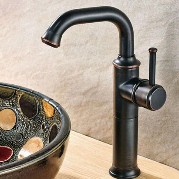 Mutfak Muslukları Siyah Yağ Ovulmuş Bronz Tek Delikli Kol Soyulma Banyo Banyo Lavabo Musluğu Soğuk Karıştırıcı Tap ASF092