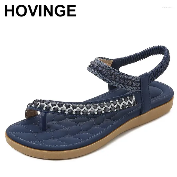 Sapatos casuais moda feminina sandálias planas verão boho shinestone